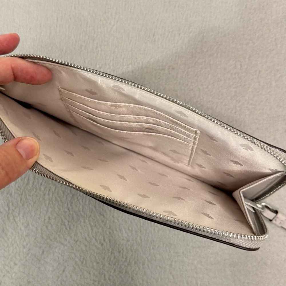 Kate Spade Wristlet Womens Large Gray Zip Clutch Bag Pouch